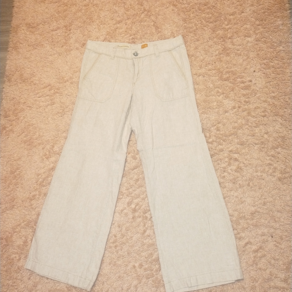 Light Beige Wide-Leg Linen Blend Pants